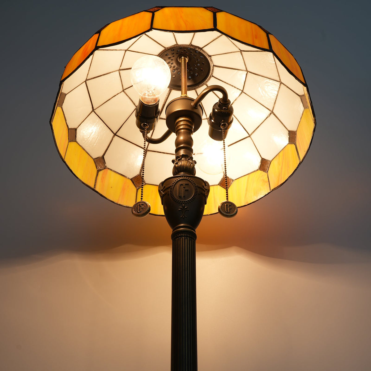 White and Amber Tiffany Style Stained Glass Floor Lamp