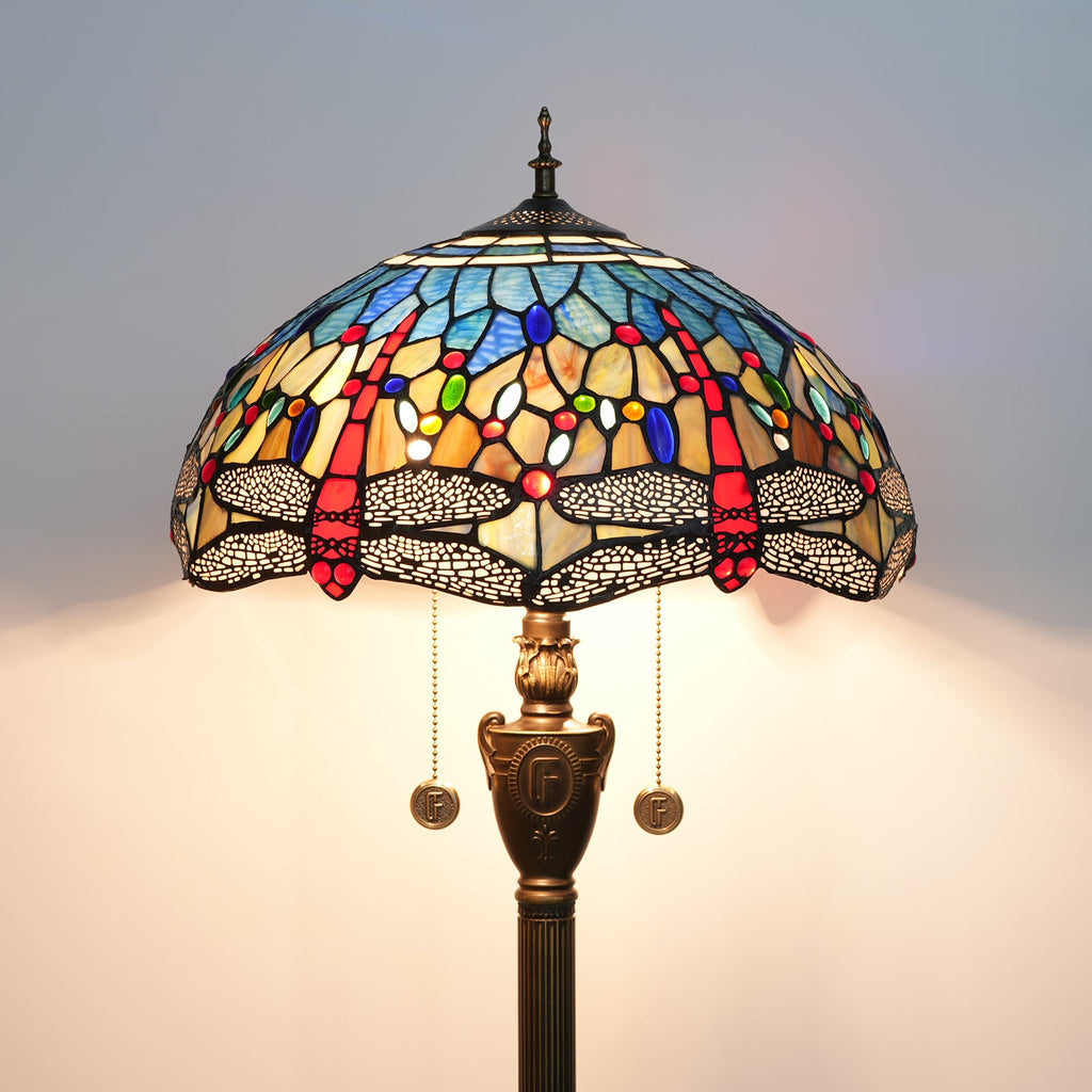 Tiffany Style Stained Glass Dragonfly Floor Lamp