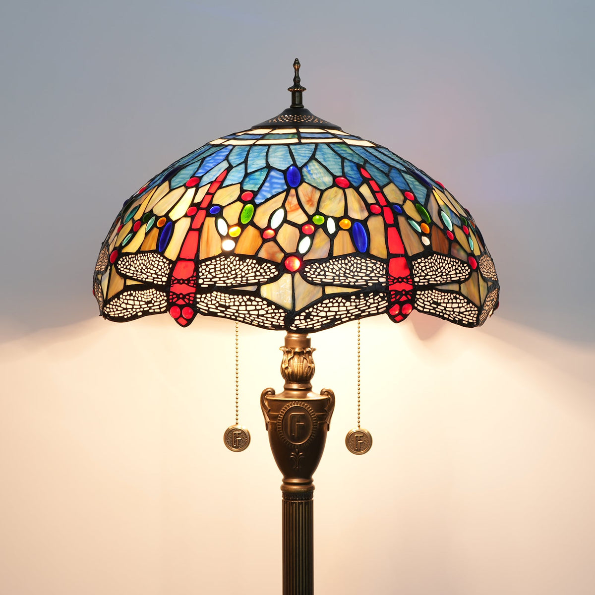 Tiffany Style Stained Glass Dragonfly Floor Lamp