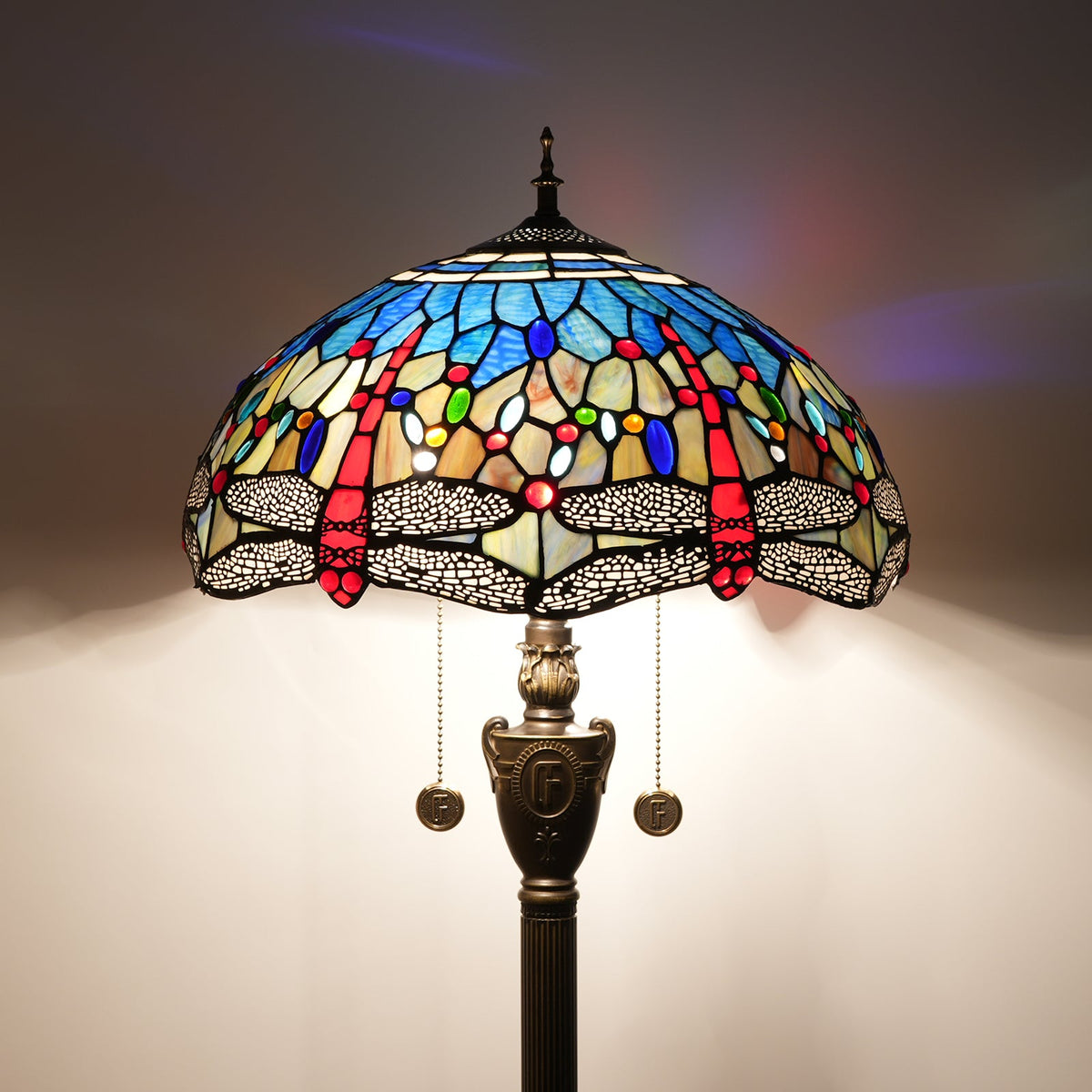 Tiffany Style Stained Glass Dragonfly Floor Lamp