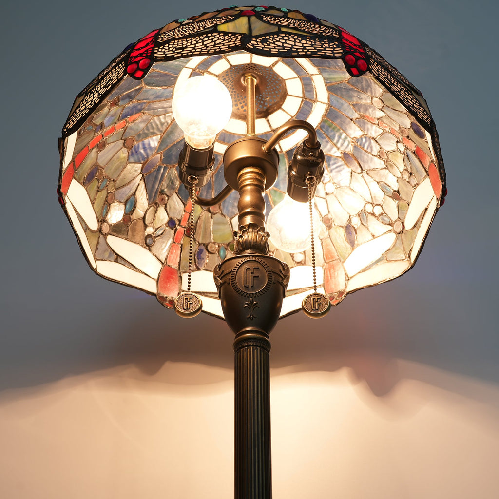 Tiffany Style Stained Glass Dragonfly Floor Lamp