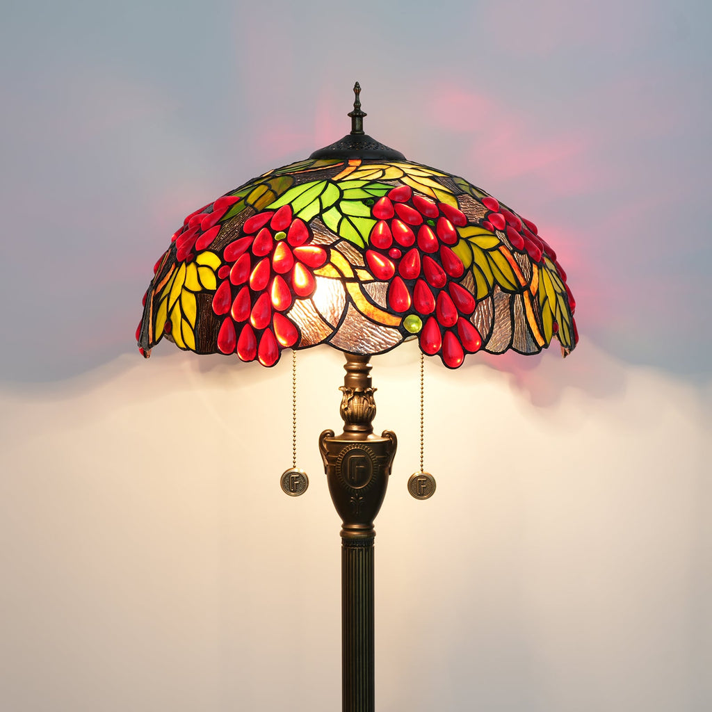 Tiffany-style floor lamp with red clusters