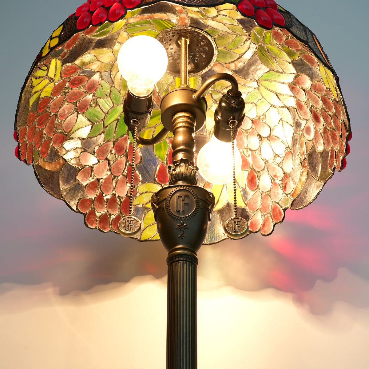 Tiffany-style floor lamp with red clusters