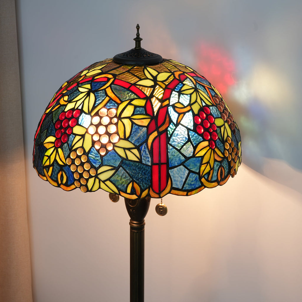 Tiffany Stained Glass Floor Lamp with Grape Motif