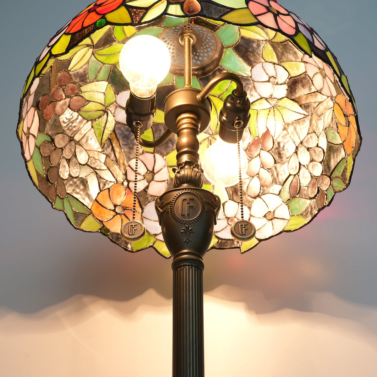 Tiffany Floor Lamp in Stained Glass with Floral and Grape Design