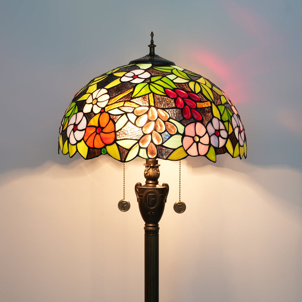 Tiffany Floor Lamp in Stained Glass with Floral and Grape Design