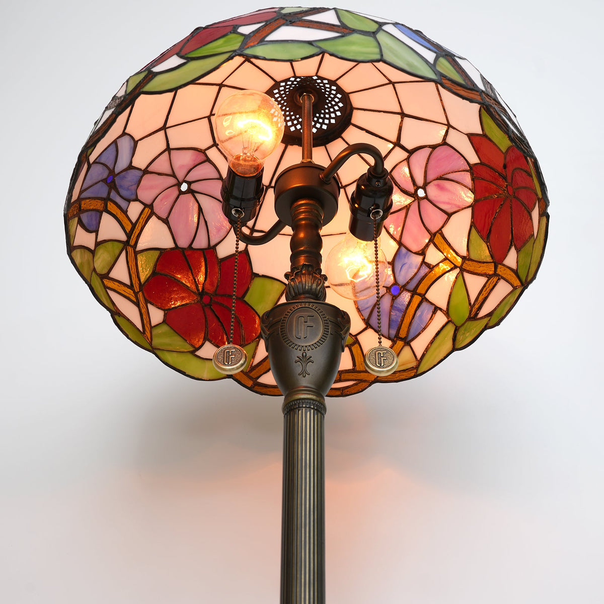 Tiffany Floor Lamp in Floral Stained Glass and Antique Bronze