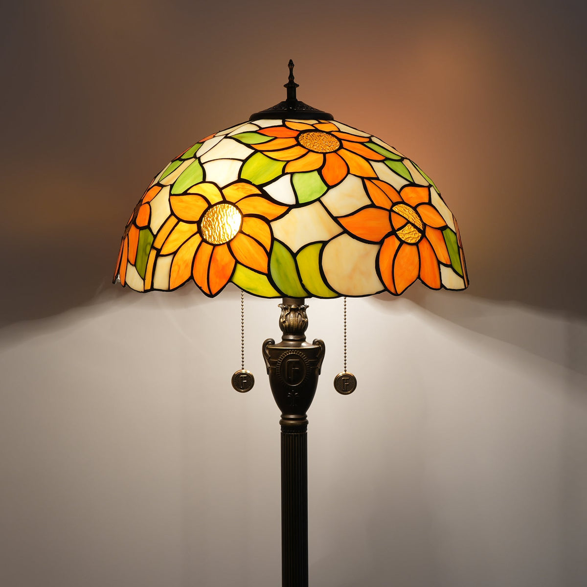 Floral Orange Tiffany Style Stained Glass Floor Lamp