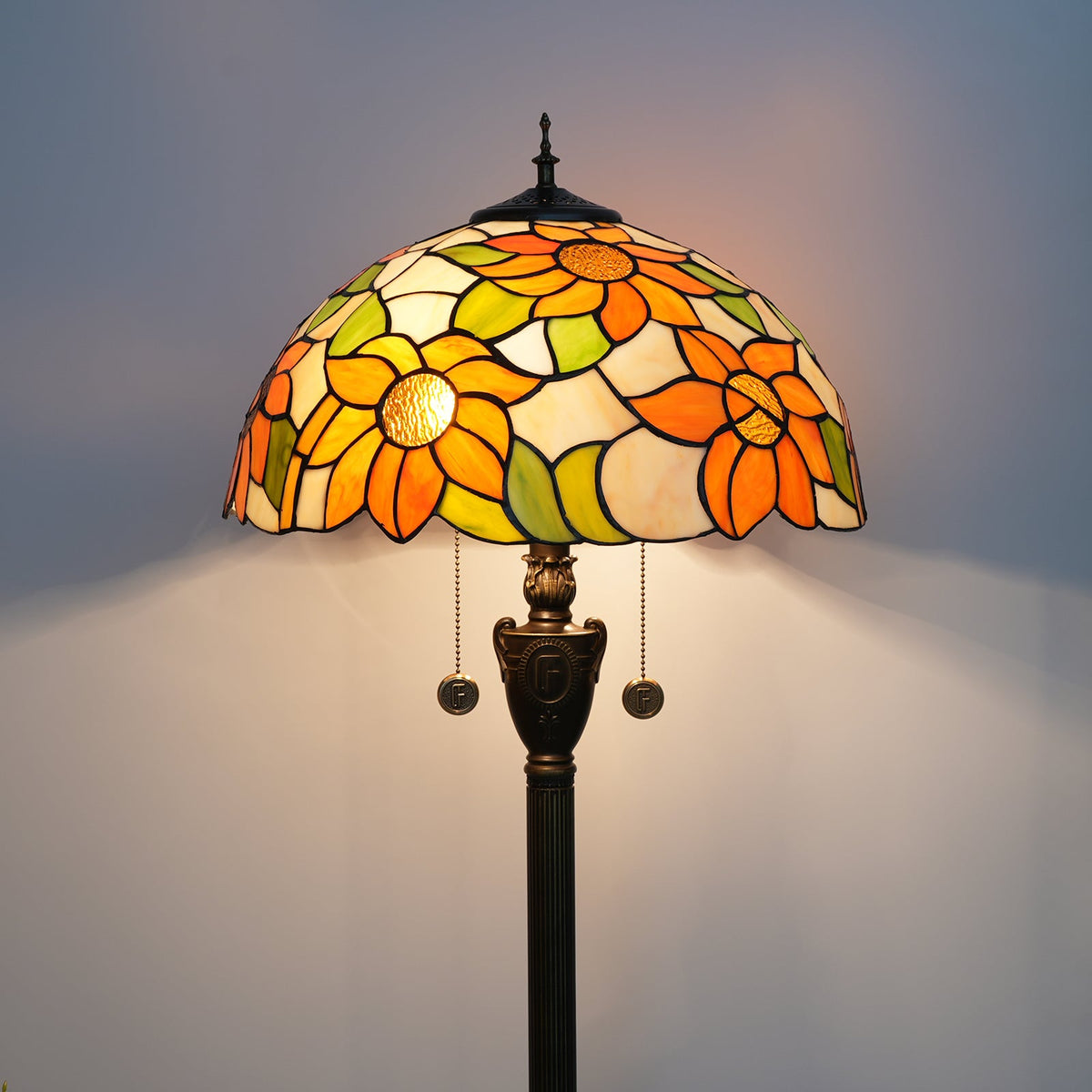 Floral Orange Tiffany Style Stained Glass Floor Lamp