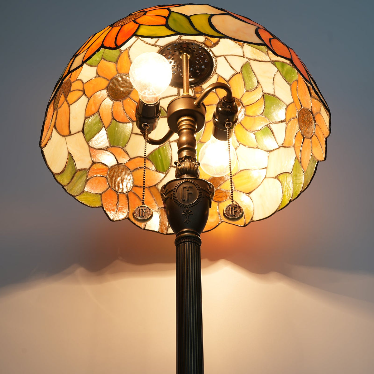 Floral Orange Tiffany Style Stained Glass Floor Lamp