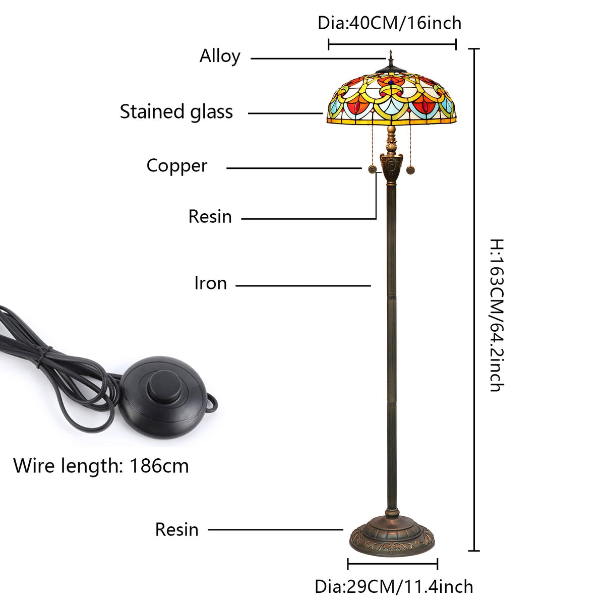 Multicolor Stained Glass Floor Lamp in Tiffany Style