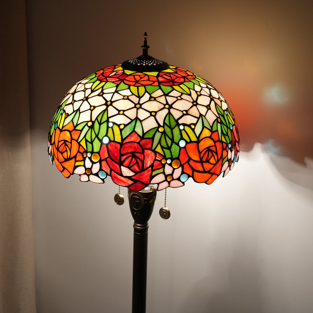 Floral Rosette Tiffany Stained Glass Floor Lamp