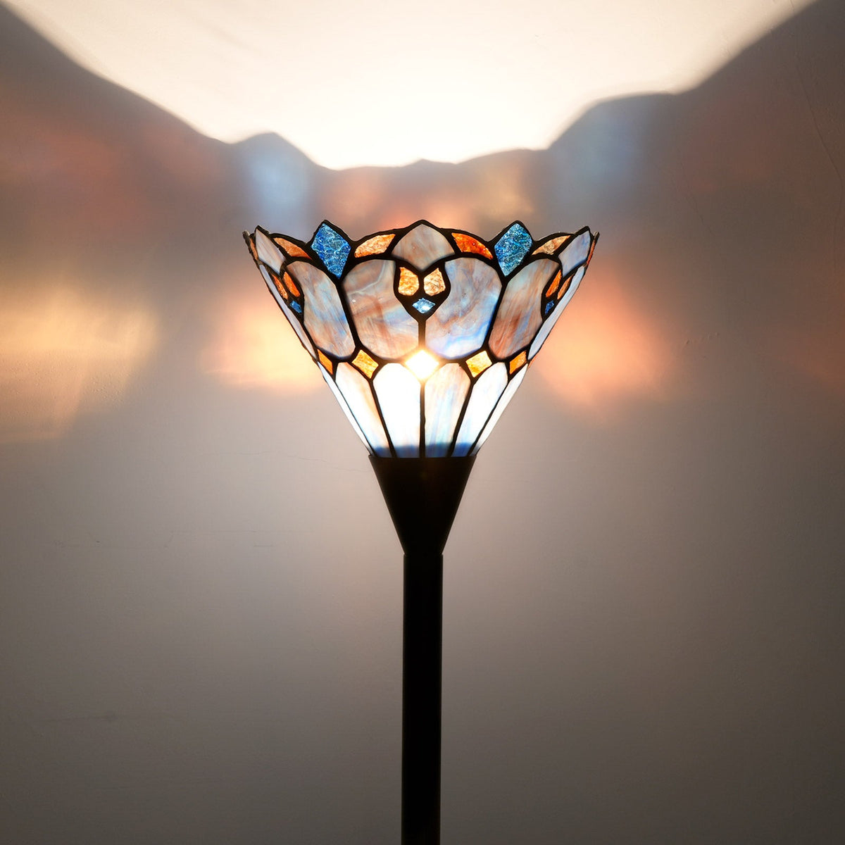 Tiffany Style Lamp in Blue and Amber Glass