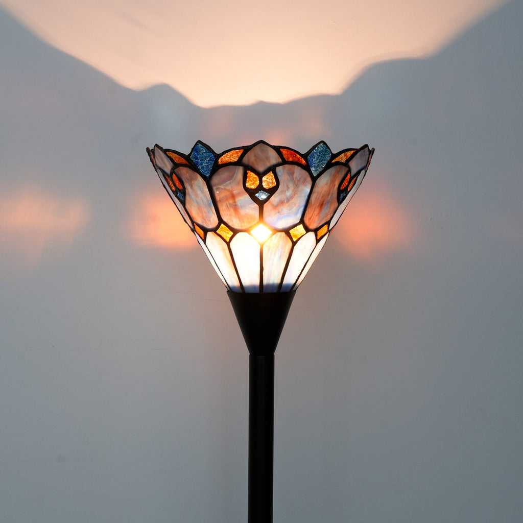Tiffany Style Lamp in Blue and Amber Glass