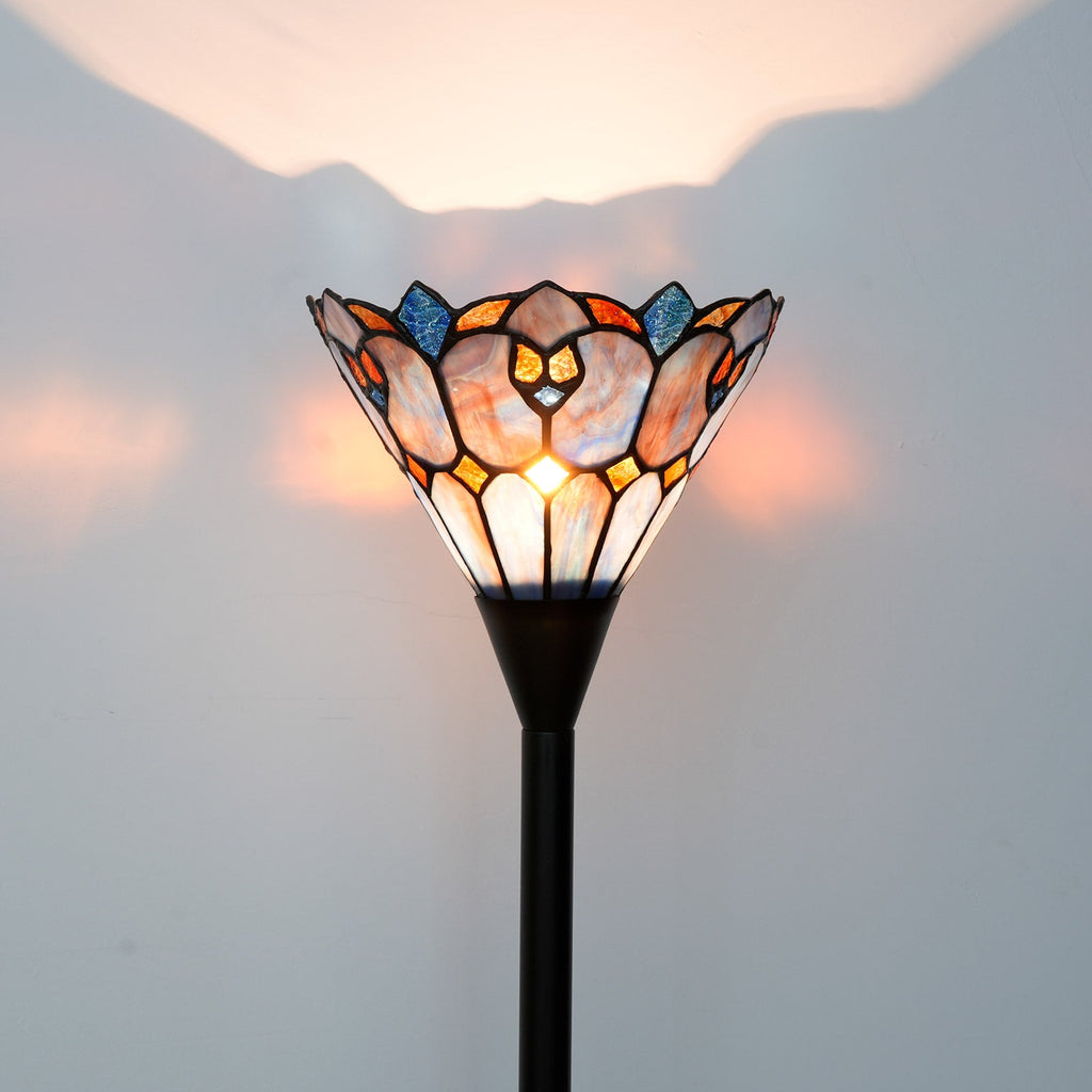Tiffany Style Lamp in Blue and Amber Glass