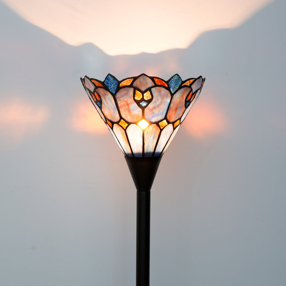 Tiffany Style Lamp in Blue and Amber Glass