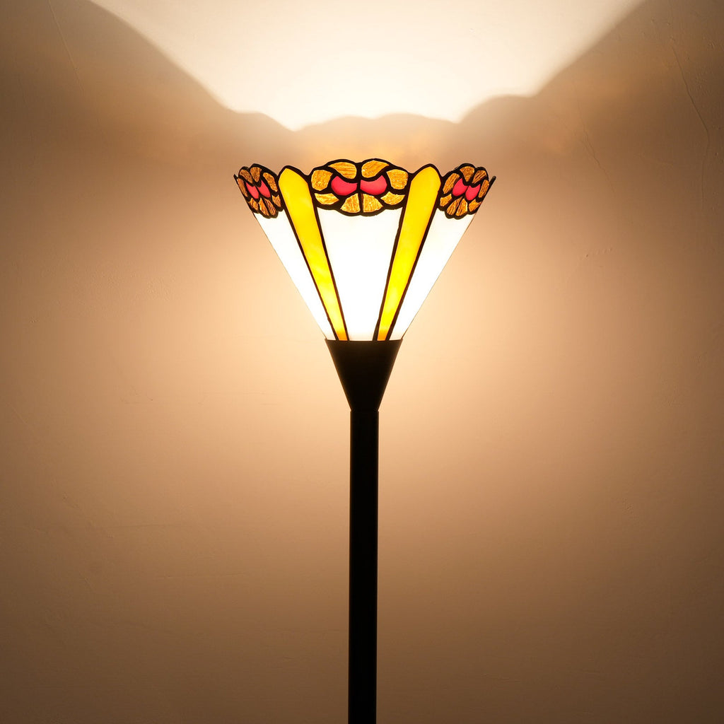 Multicolor Conical Floral Stained Glass Lamp