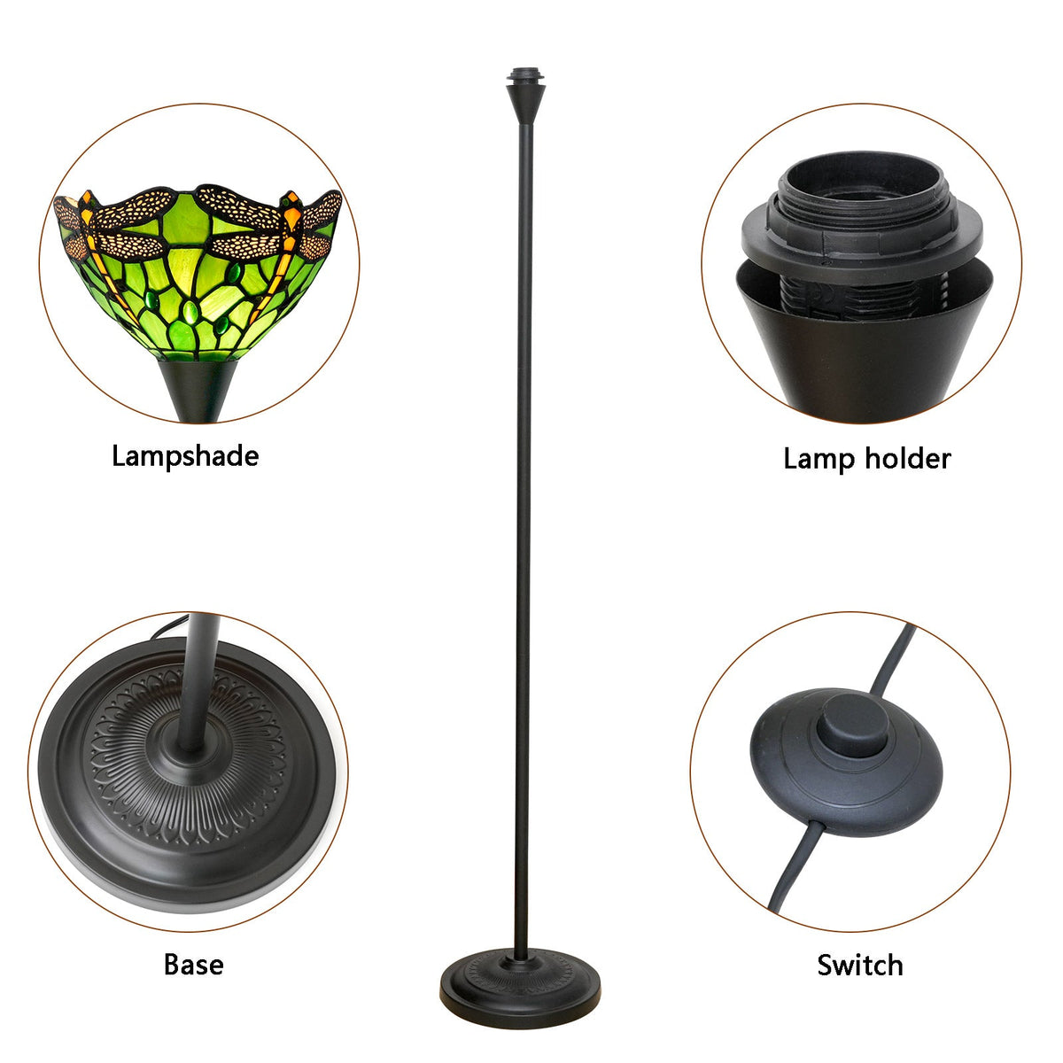 Tiffany Lamp in Green Tinted Glass with Dragonflies