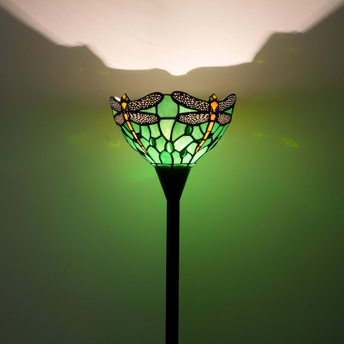 Tiffany Lamp in Green Tinted Glass with Dragonflies
