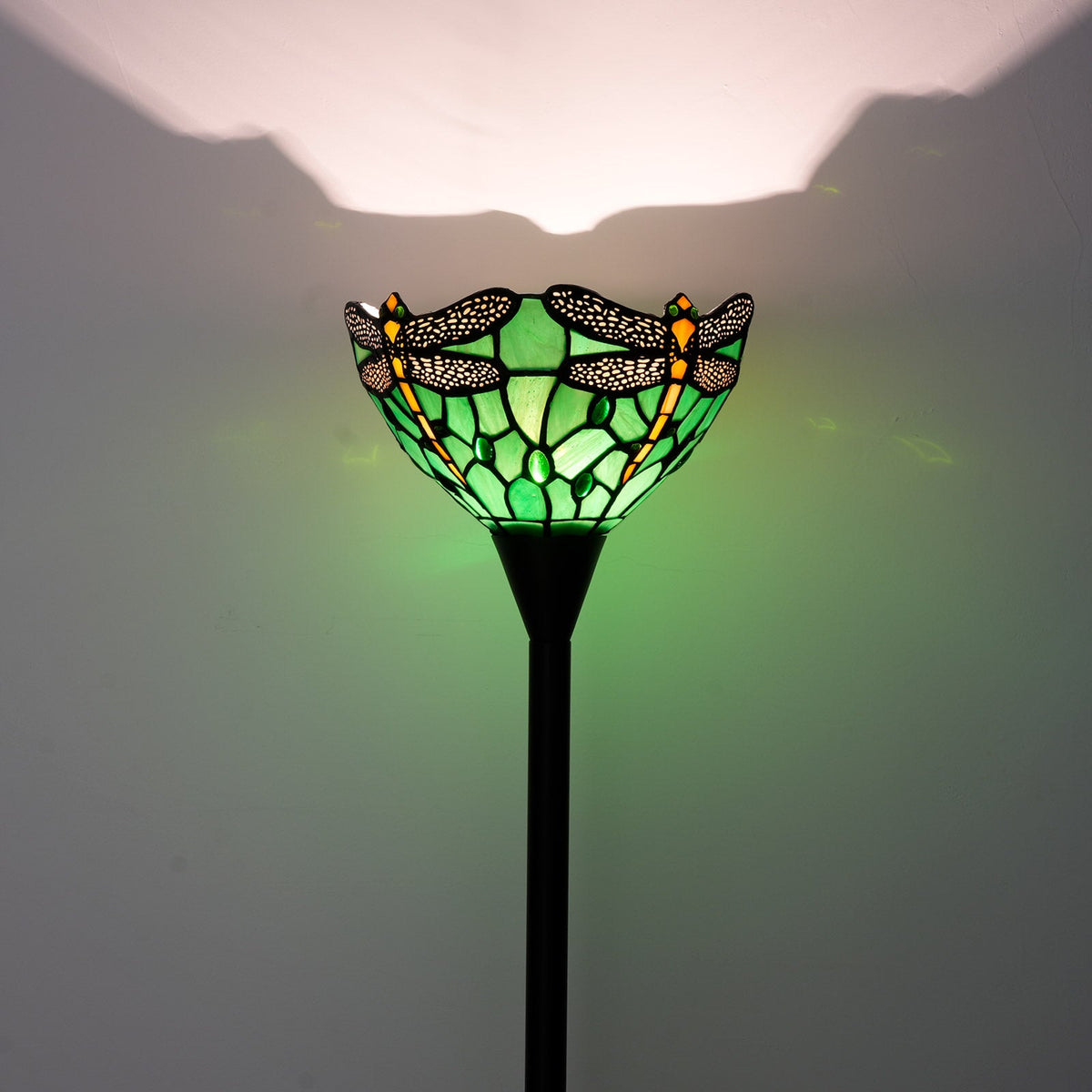 Tiffany Lamp in Green Tinted Glass with Dragonflies