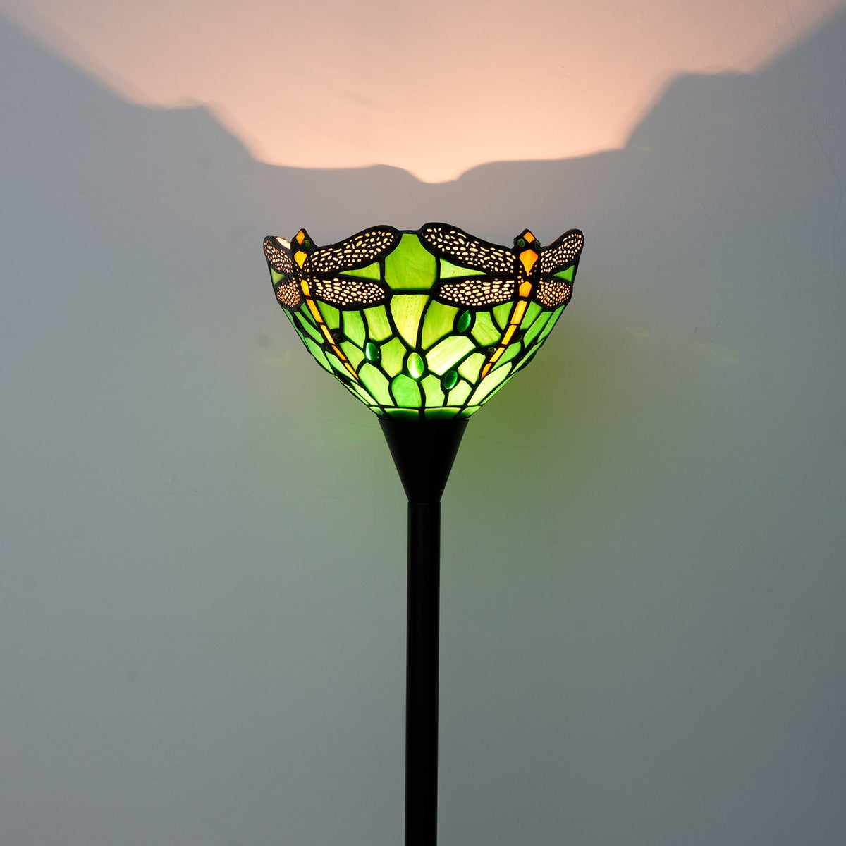 Tiffany Lamp in Green Tinted Glass with Dragonflies