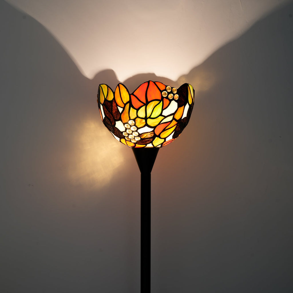 Amber Floral Stained Glass Floor Lamp, Tiffany Style