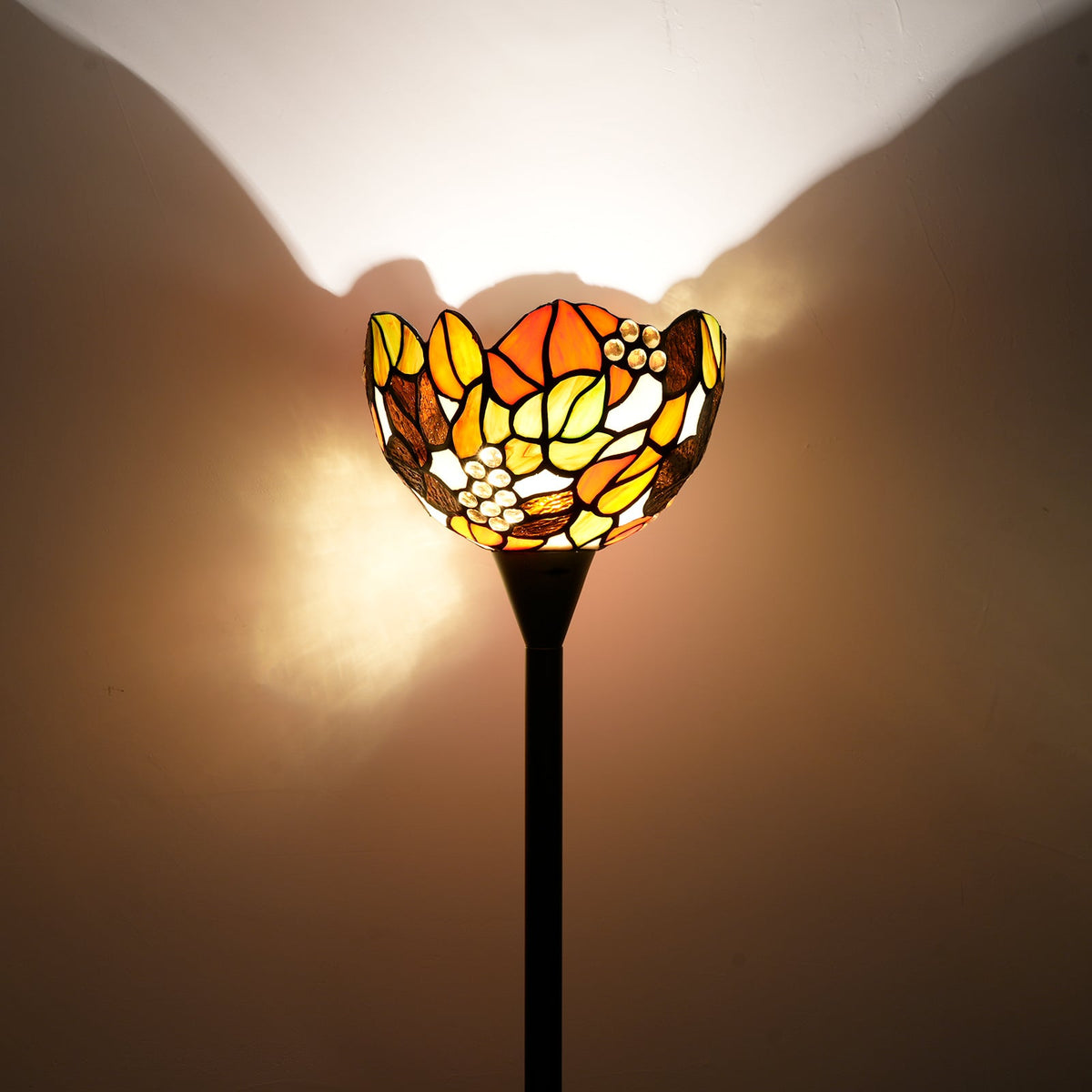 Amber Floral Stained Glass Floor Lamp, Tiffany Style