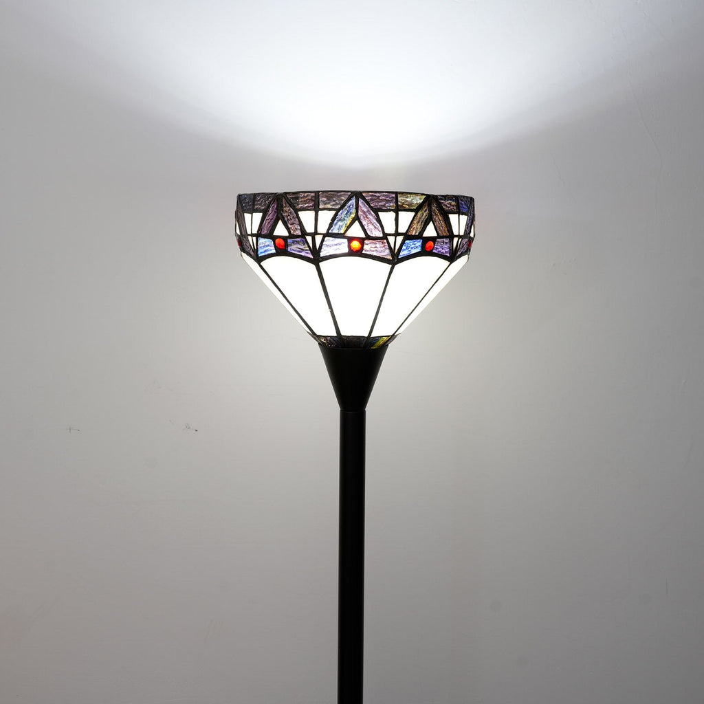 Art Deco Floor Lamp in Geometric Stained Glass