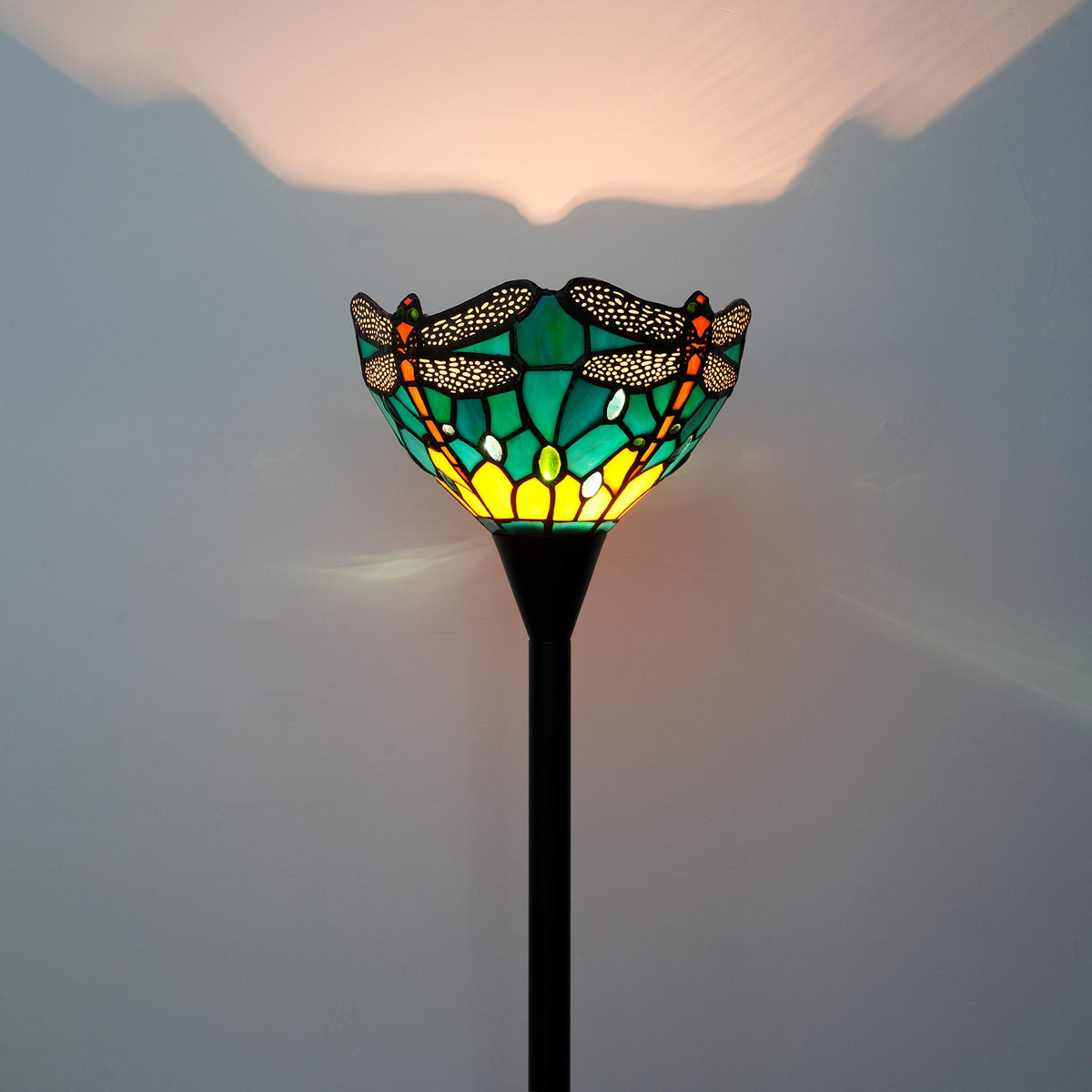 Tiffany Stained Glass Floor Lamp with Dragonflies