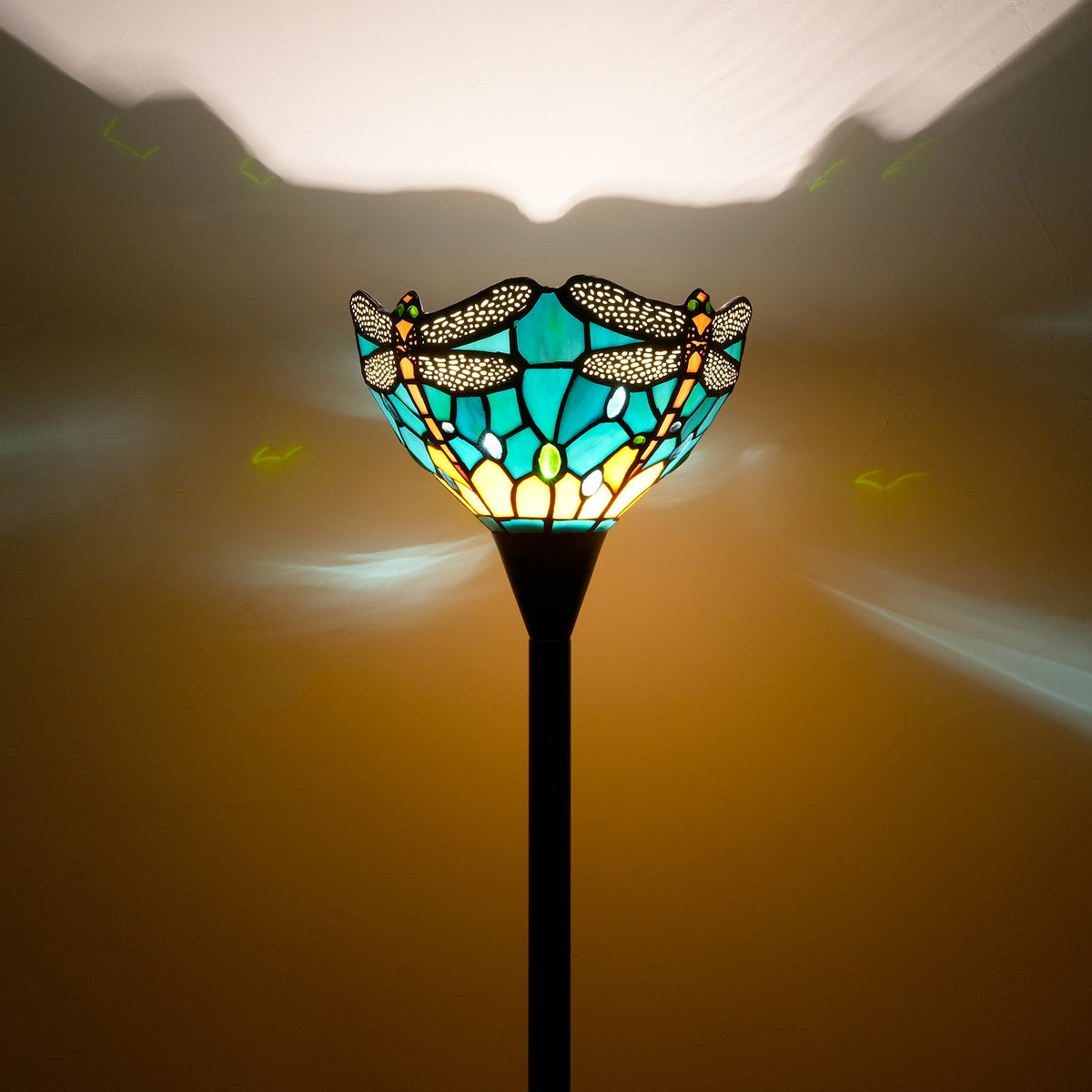 Tiffany Stained Glass Floor Lamp with Dragonflies