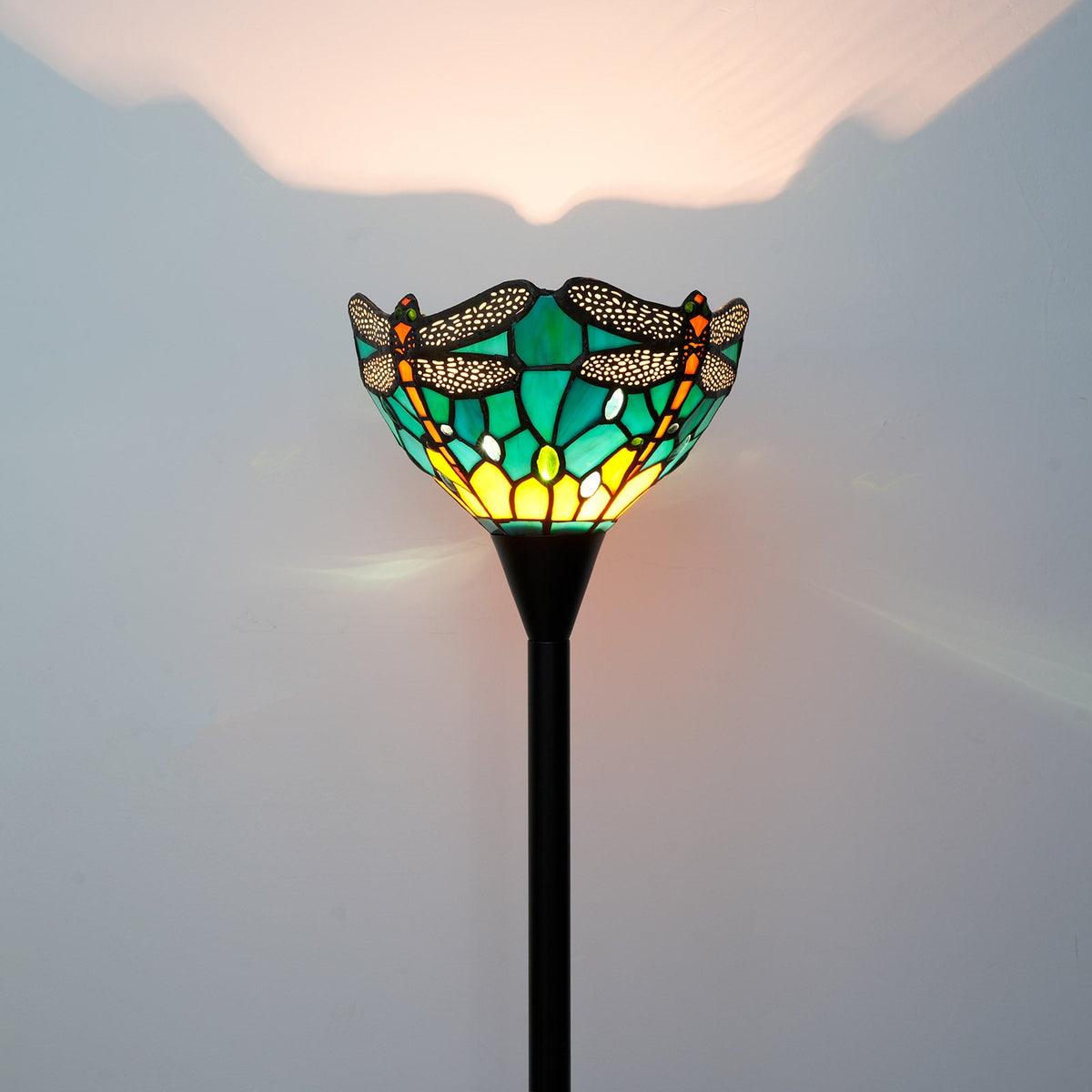 Tiffany Stained Glass Floor Lamp with Dragonflies
