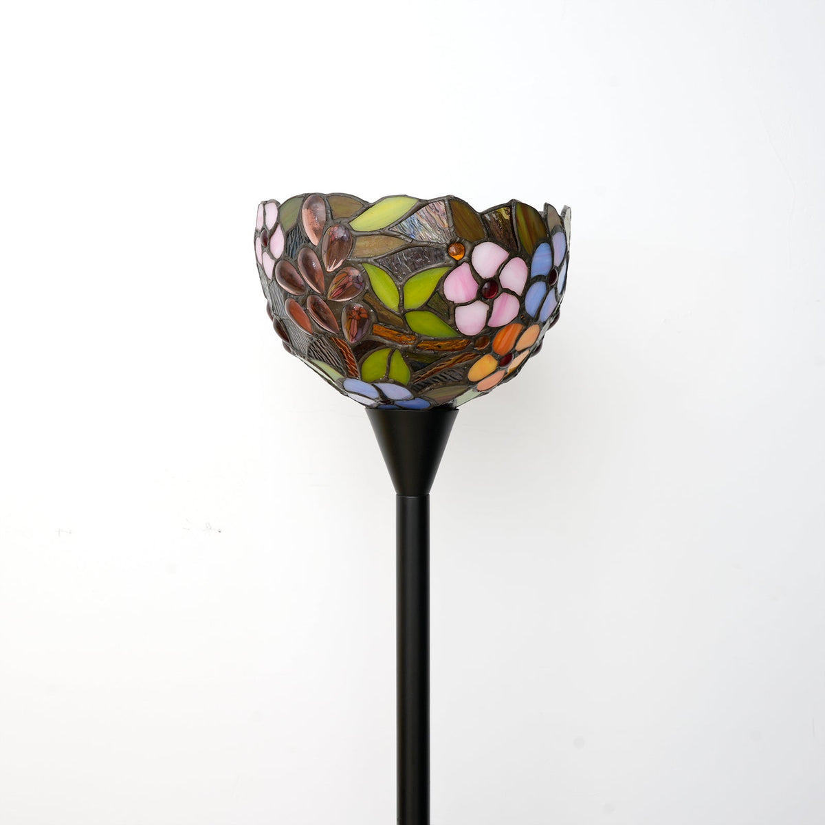 Tiffany Floor Lamp in Multicolored Floral Stained Glass