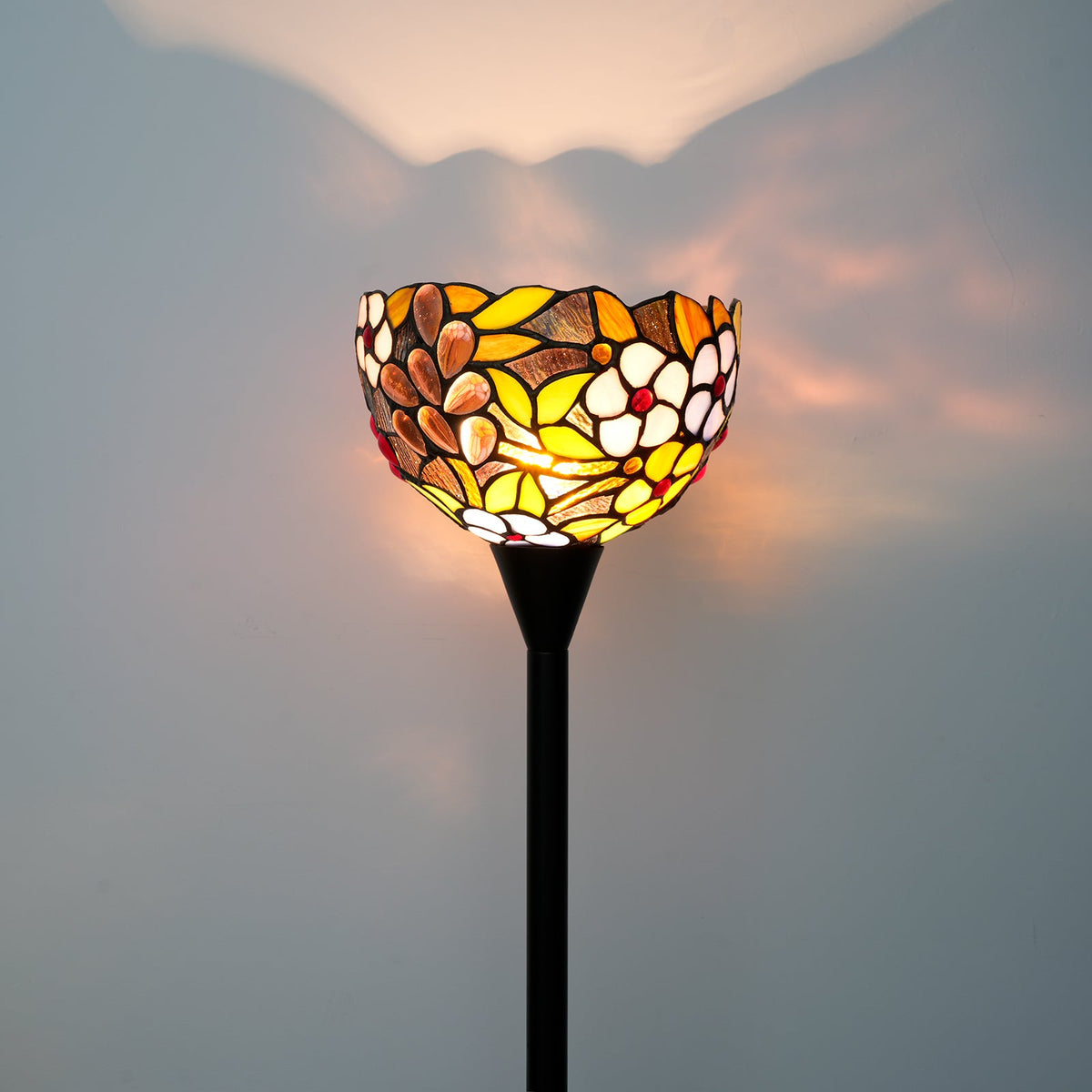 Tiffany Floor Lamp in Multicolored Floral Stained Glass