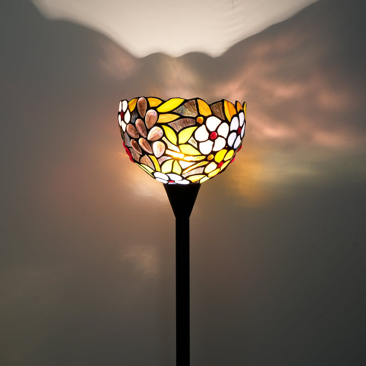 Tiffany Floor Lamp in Multicolored Floral Stained Glass