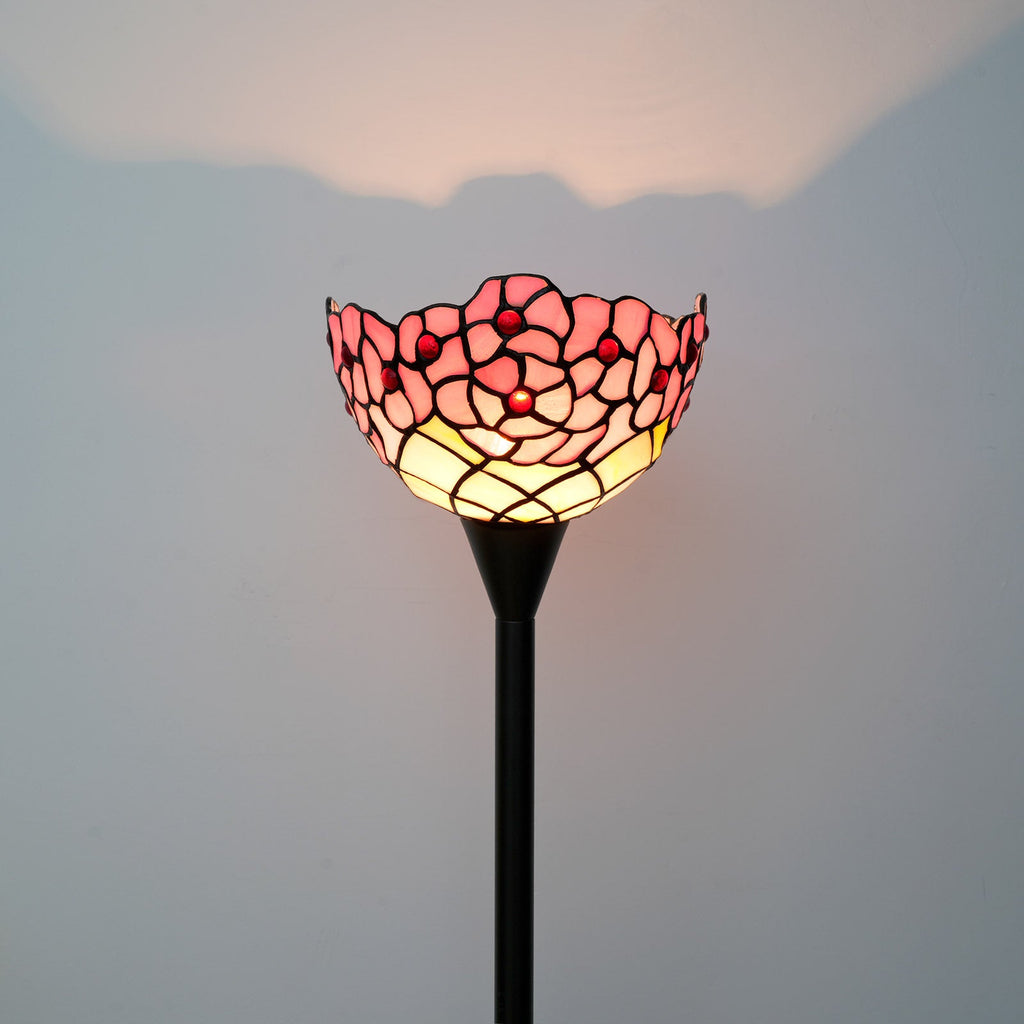 Tiffany Style Floor Lamp in Pink Floral Stained Glass