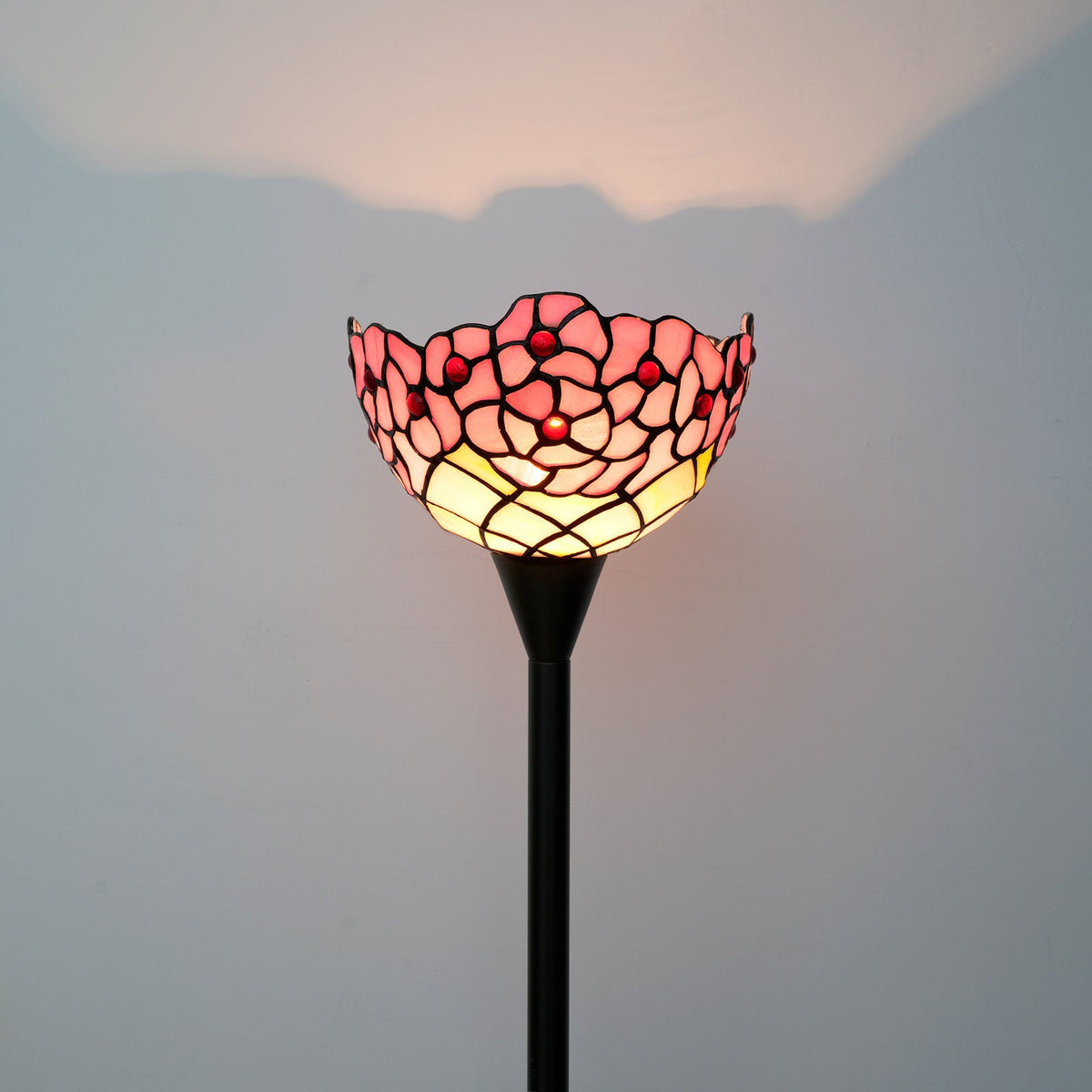 Tiffany Style Floor Lamp in Pink Floral Stained Glass