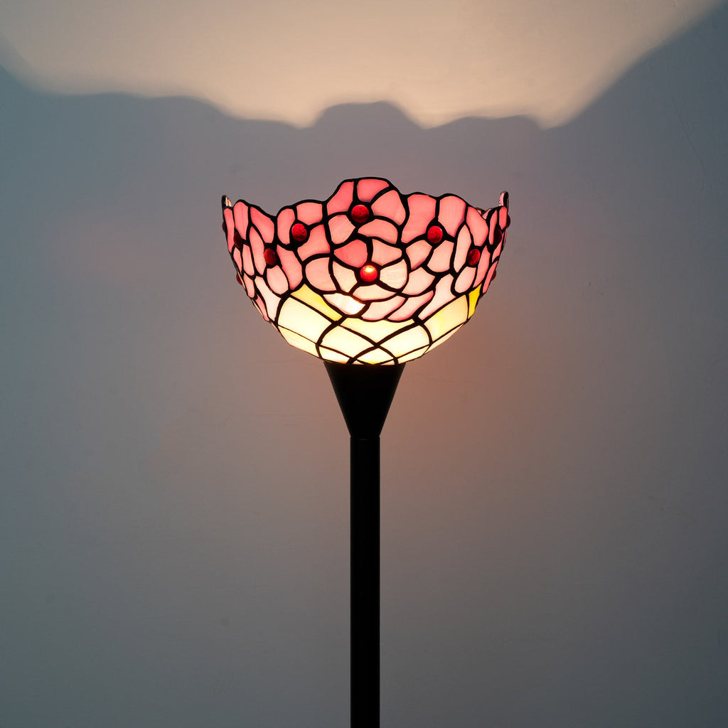 Tiffany Style Floor Lamp in Pink Floral Stained Glass