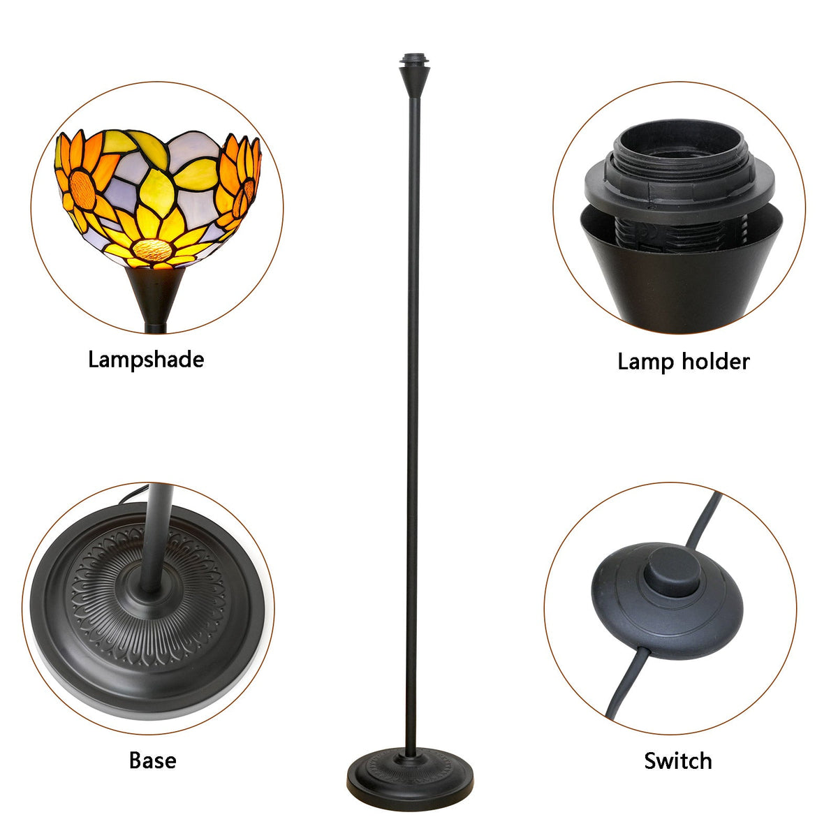 Stained Glass Floor Lamp with Yellow Sunflower Motif