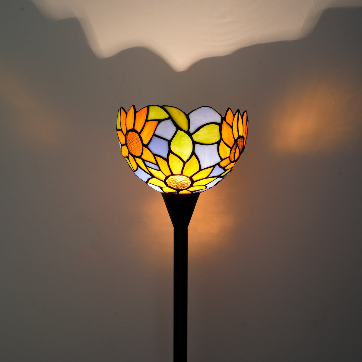 Stained Glass Floor Lamp with Yellow Sunflower Motif
