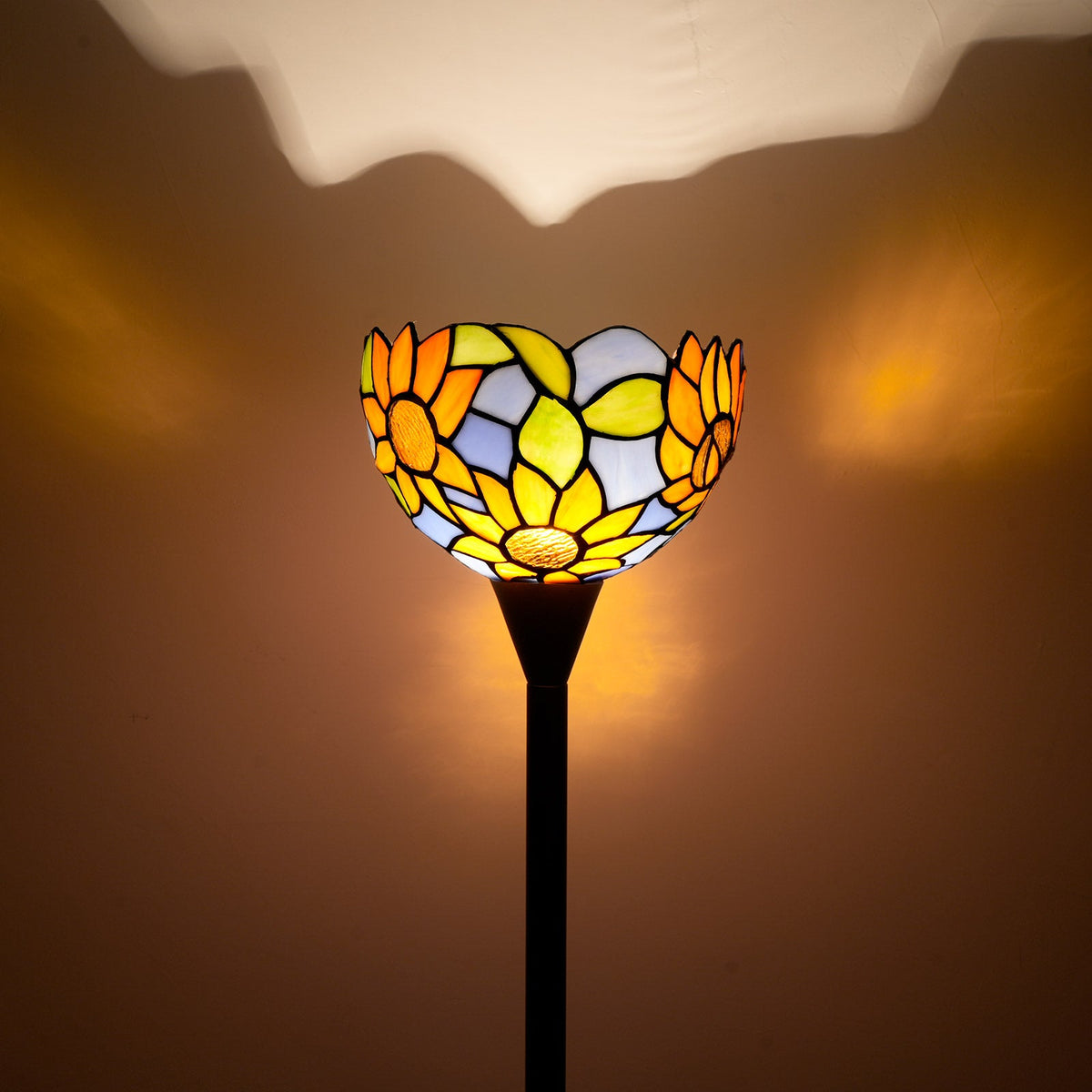 Stained Glass Floor Lamp with Yellow Sunflower Motif