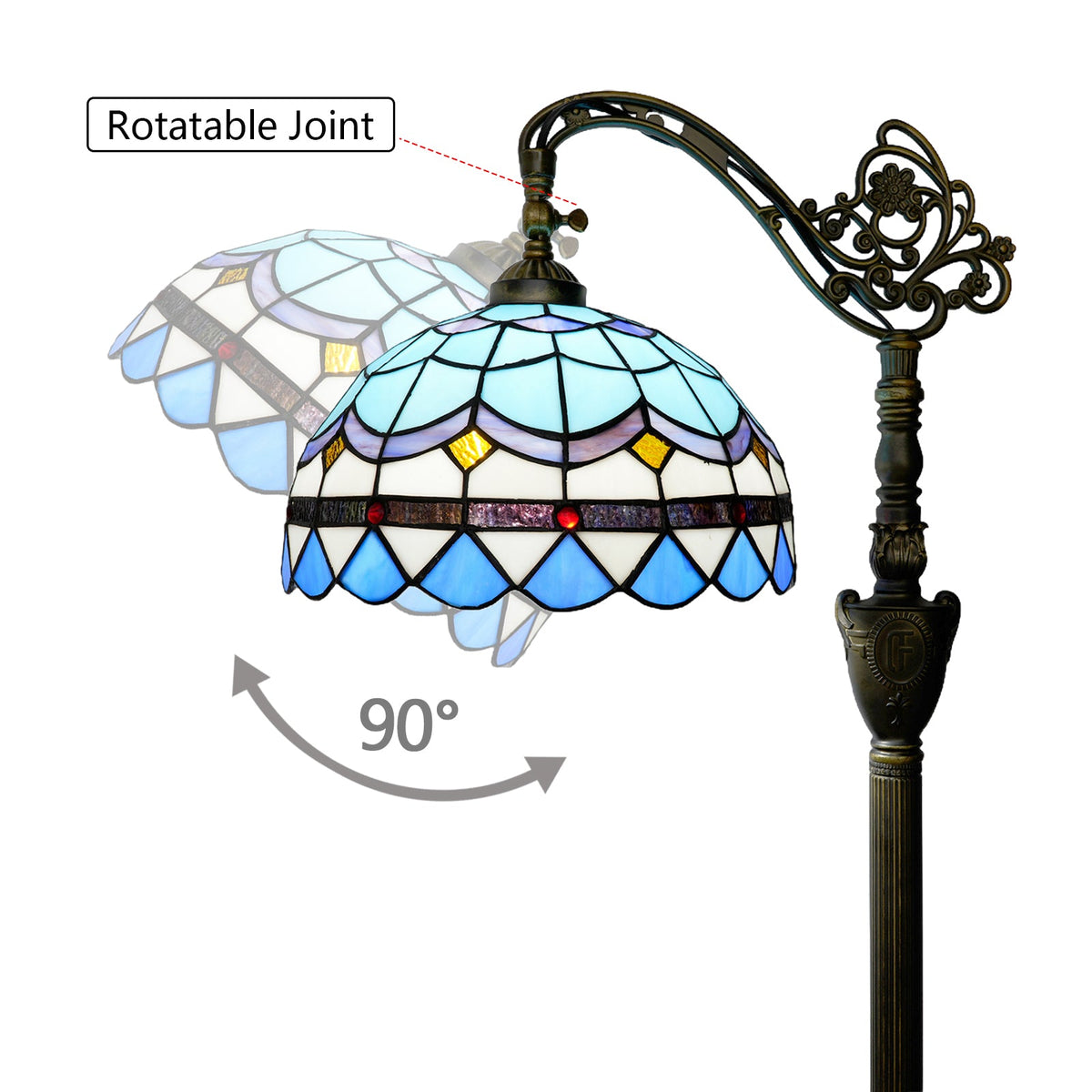 Tiffany-style floor lamp in blue and amber stained glass
