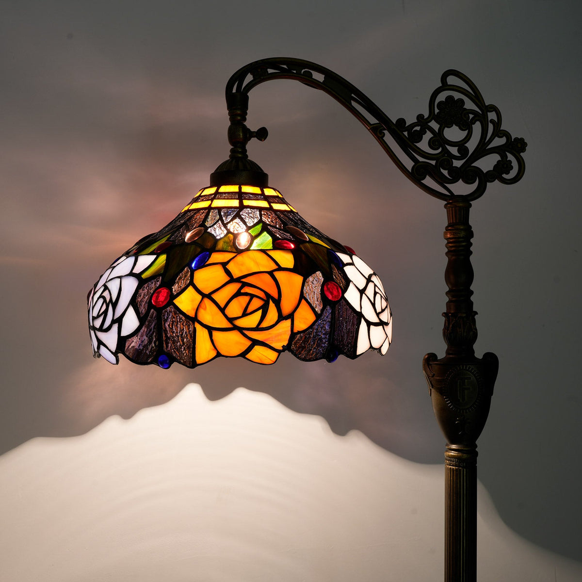 Tiffany Floral Floor Lamp in Bronze Tinted Glass