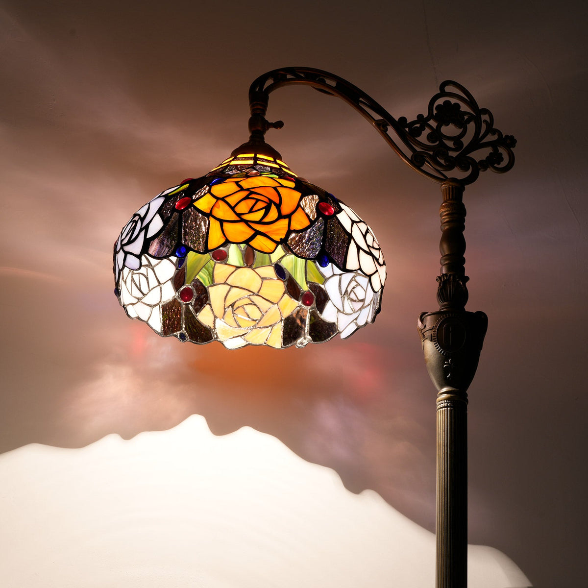 Tiffany Floral Floor Lamp in Bronze Tinted Glass