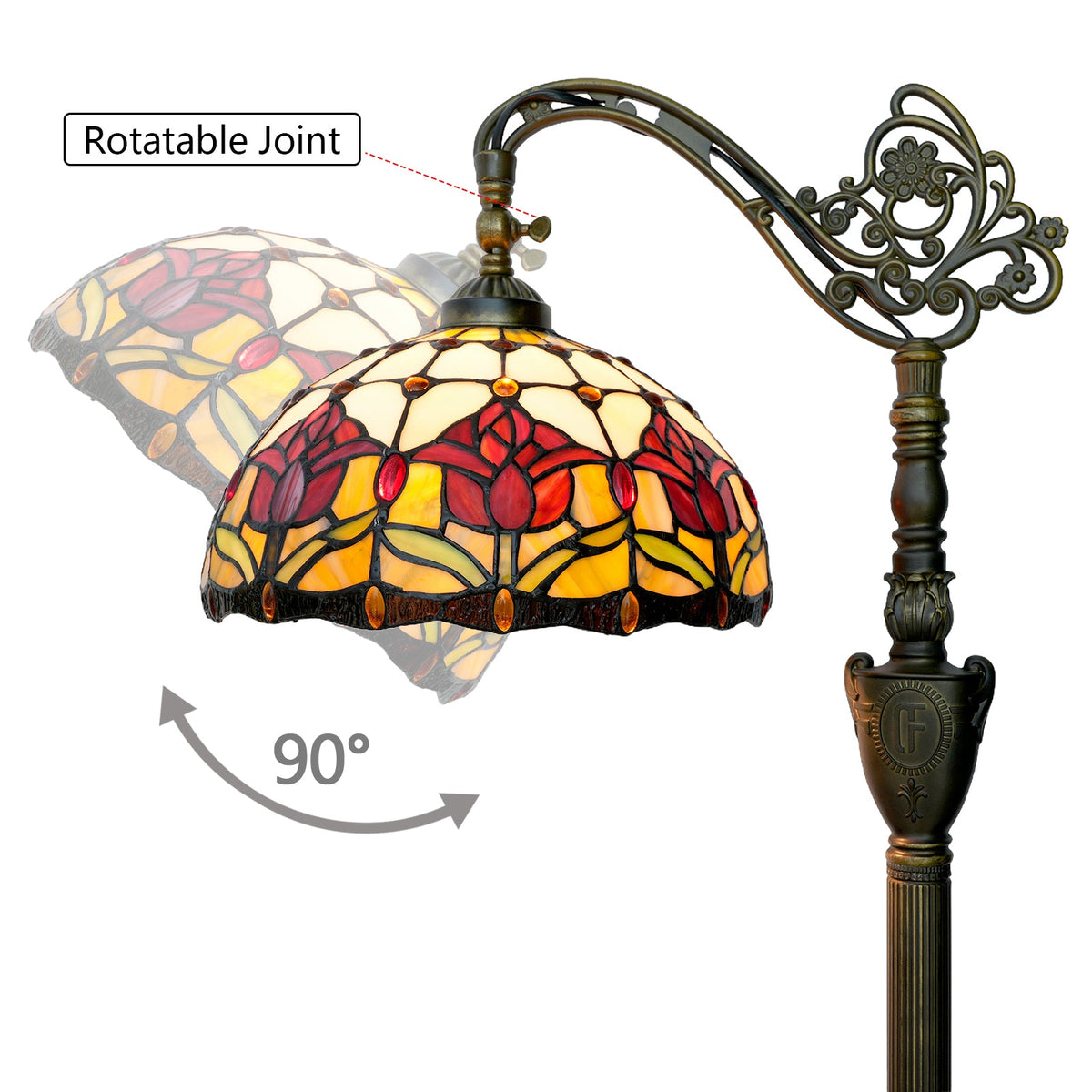 Tiffany Floor Lamp in Floral Stained Glass and Antique Bronze