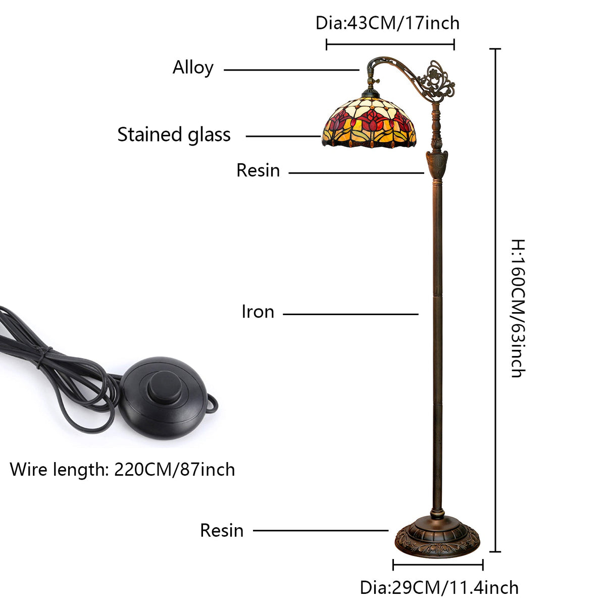 Tiffany Floor Lamp in Floral Stained Glass and Antique Bronze