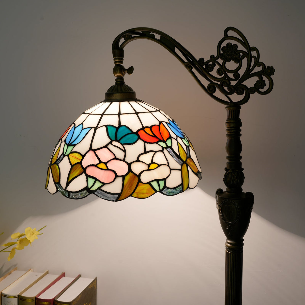 Stained Glass and Antique Bronze Floor Lamp