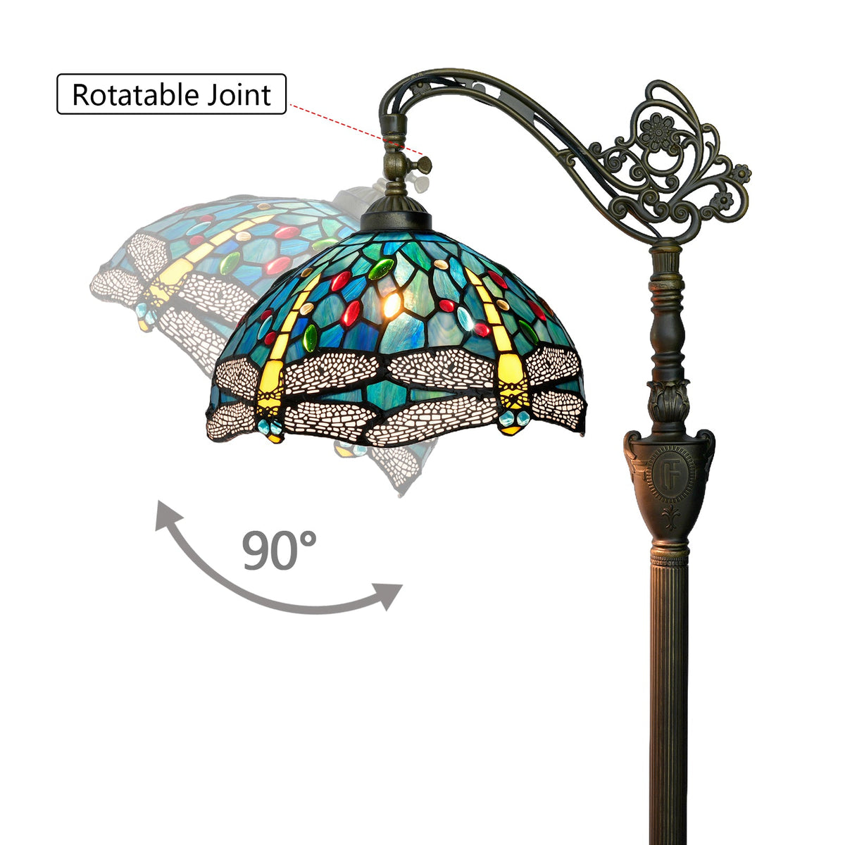 Stained Glass Floor Lamp with Dragonflies and Antique Bronze