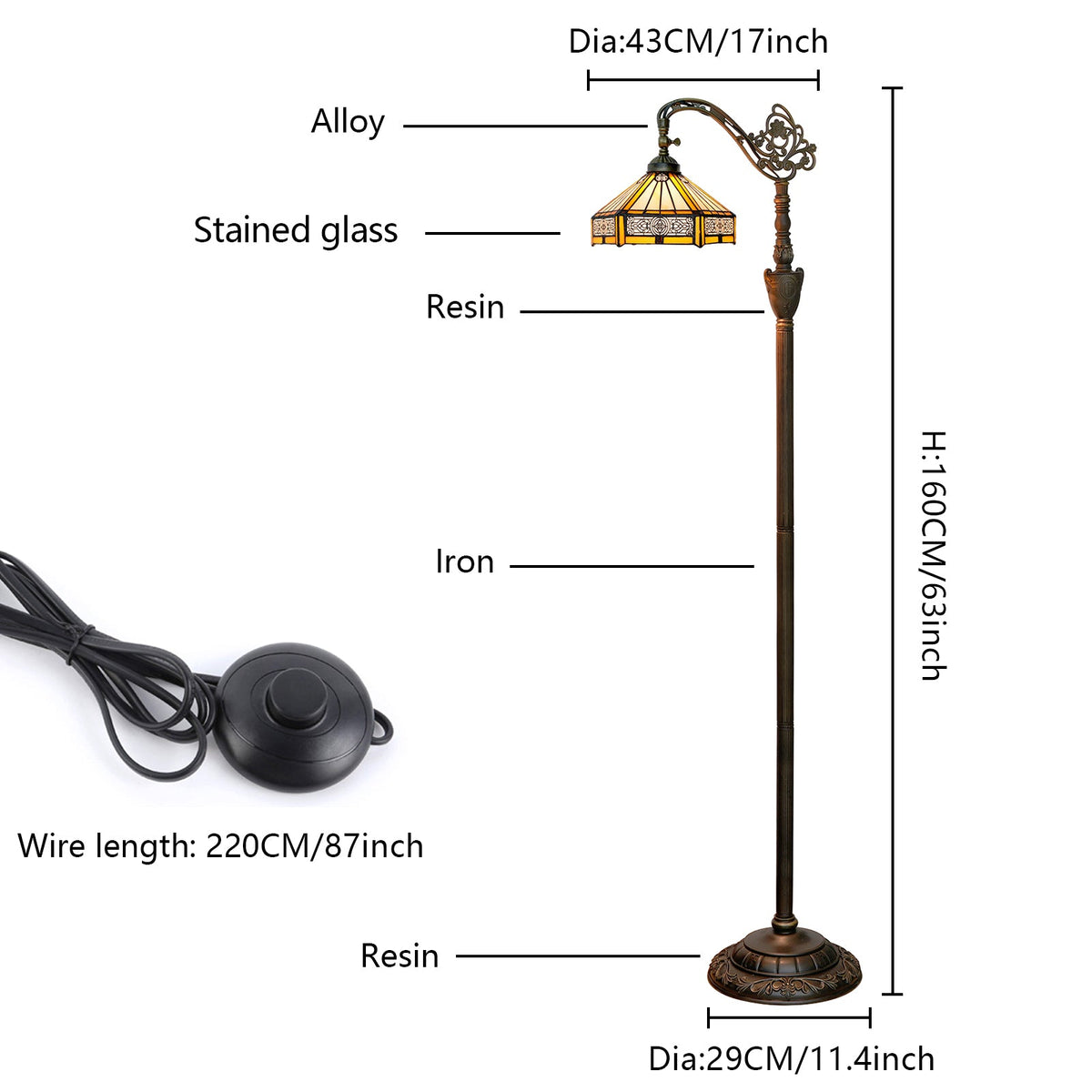Art Nouveau stained glass floor lamp in aged bronze