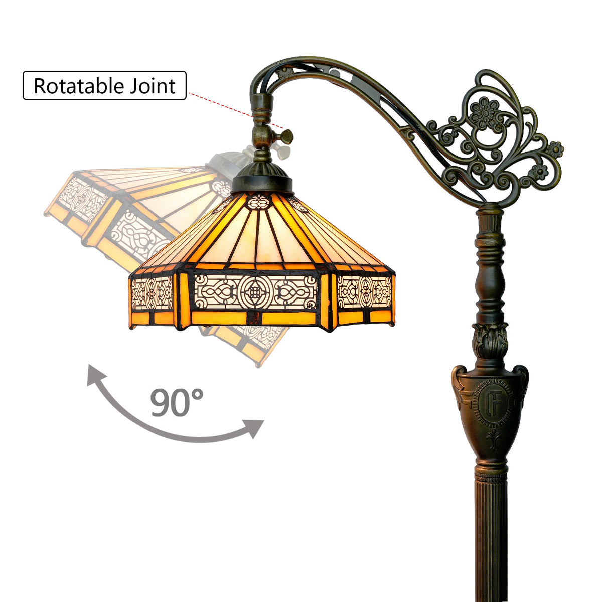 Art Nouveau stained glass floor lamp in aged bronze