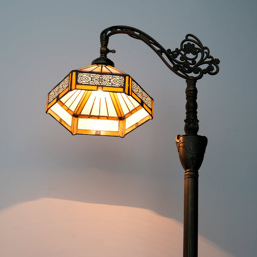 Art Nouveau stained glass floor lamp in aged bronze